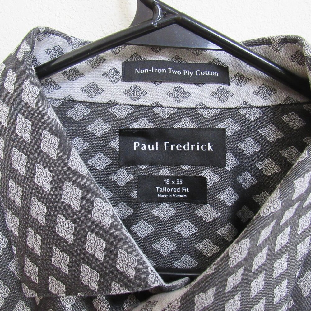 Paul Fredrick Tailored Fit Black Geometric Long Sleeve Flip-Cuff Shirt 18-35